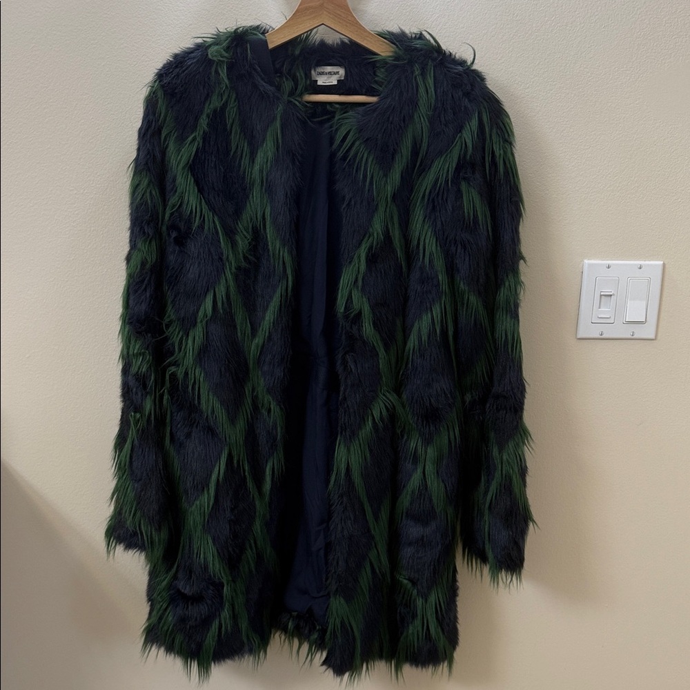 Zadig & Voltaire Green and Black Faux Fur Coat